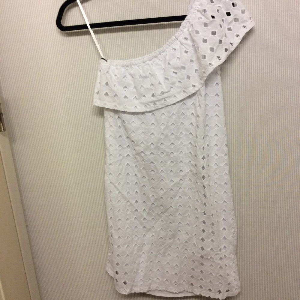 Gibson NWT White XS One Shoulder Eyelet Dress - Picture 4 of 5